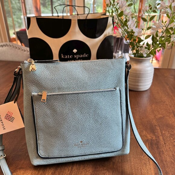 Kate Spade On Purpose Zip Top Pebbled Leather Crossbody Messenger Tote - Seaside - Picture 1 of 4